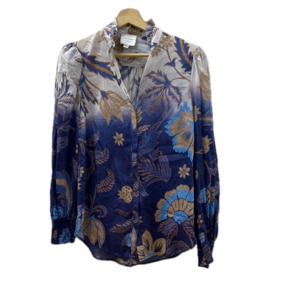 Once/Was Womens Top Size 0 Blouse Blue / Brown / Floral / White 