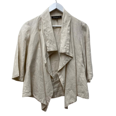 Maggie T  - Womens  Size 0 / S - 3/4 Sleeve Top Beige - 100% Linen
