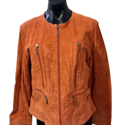 Queenspark Womens  Size 12 Leather Jacket Orange 