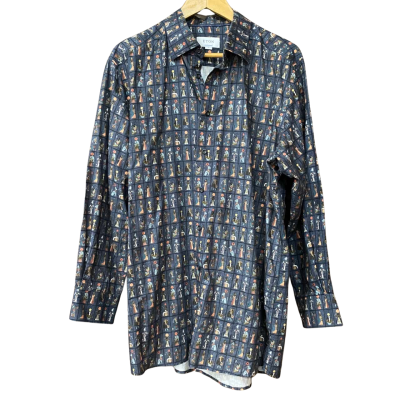 Eton Mens Size XL Pharaoh Egyptian Pattern Blue Shirt