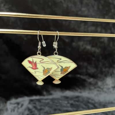 Vintage Cloisonné Fan Earrings 