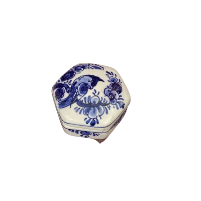 Delft Blauw Handpainted Holland Blue & White Porcelain Trinket Box