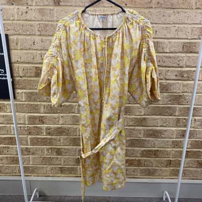 Oroton Womens yellow and Orange floral dress with tie Size 10 