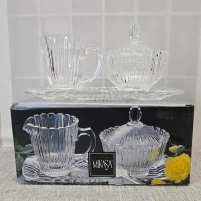 Mikasa Crystal Sugar Bowl & Creamer W/ Tray