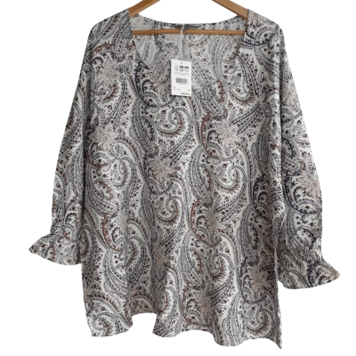 Suzannegrae Womens Long Sleeve Top Brown / Pattern / White - Size 24 - New