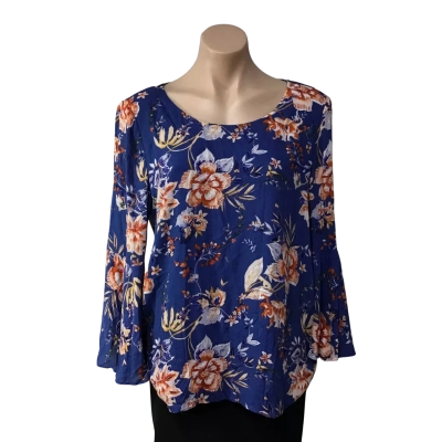 Sportsgirl Womens Size 12  Blue / Orange / White Floral 3/4 Sleeve Top
