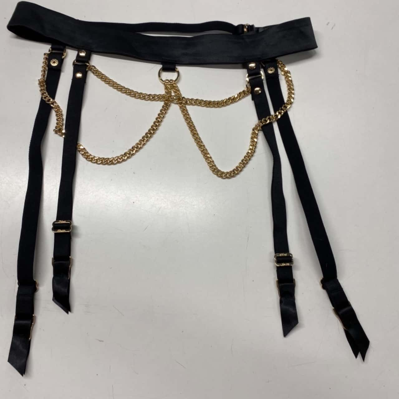 Honey Birdette Size S Black / Gold chain suspenders