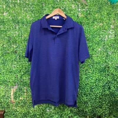 Calvin Klein Mens  Size L Polo Shirt Black  / Blue / Striped 