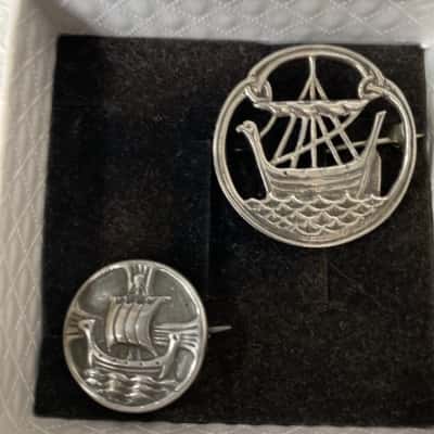 Vintage silver Viking brooches 