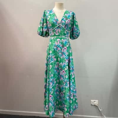 Feather and Noise Womens  Size 10 Maxi Dress Floral / Green 