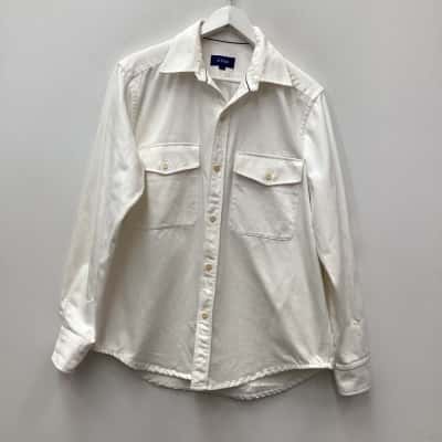 Eton Mens  100% COTTON Size L Long Sleeve Shirt Off White 