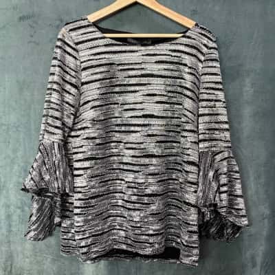 Liz Jordan Womens  Size 12 Long Sleeve Top Black  / White 