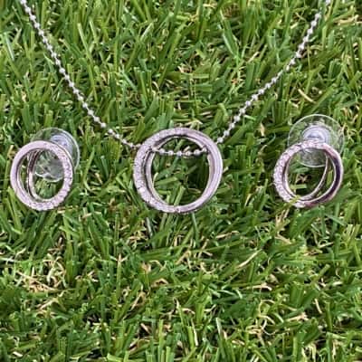 Womens Oroton Diamanté Studded Silver Tone Circle Pendant Necklace and Earring Set 