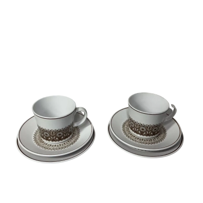 Noritake Progression Century White / Brown Floral Pattern 2 x Cups Saucers & Plates