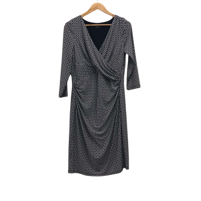 Ralph Lauren Womens  Size 10 Midi Dress Navy Blue / Pattern / White 