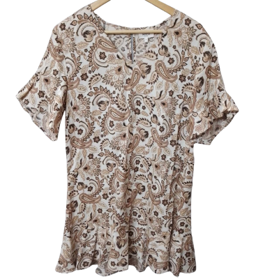 Women's Size 10 White And Brown Seed Heritage Linen Midi Dress