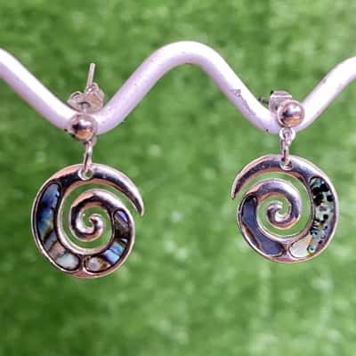 Silver Paua Shell Spiral Earrings 