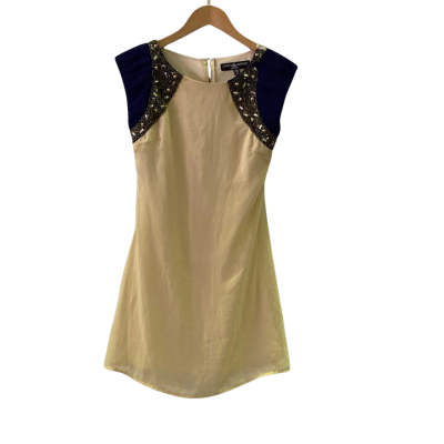 Little Mistress Womens  Size 6 Mini Dress Beige / Blue / Gold 