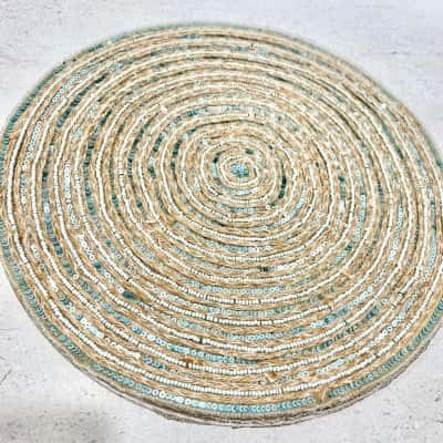 Mixed Set of 12 Round Placematas- Blue Grey Colour palette 