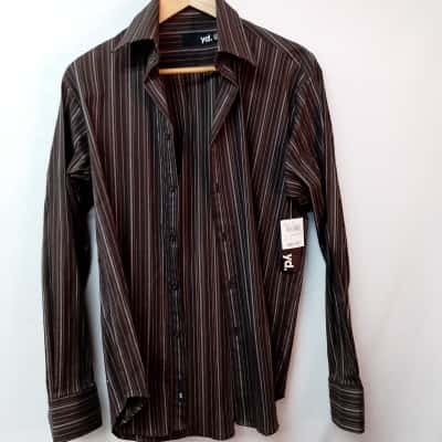 Yd. Mens  Size S Business Shirt Brown / Striped 