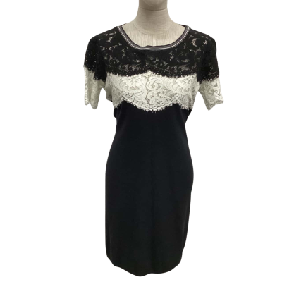 TWINSET - SIMONA BARBIERI- Womens  Size 10 Midi Dress Black  / White 