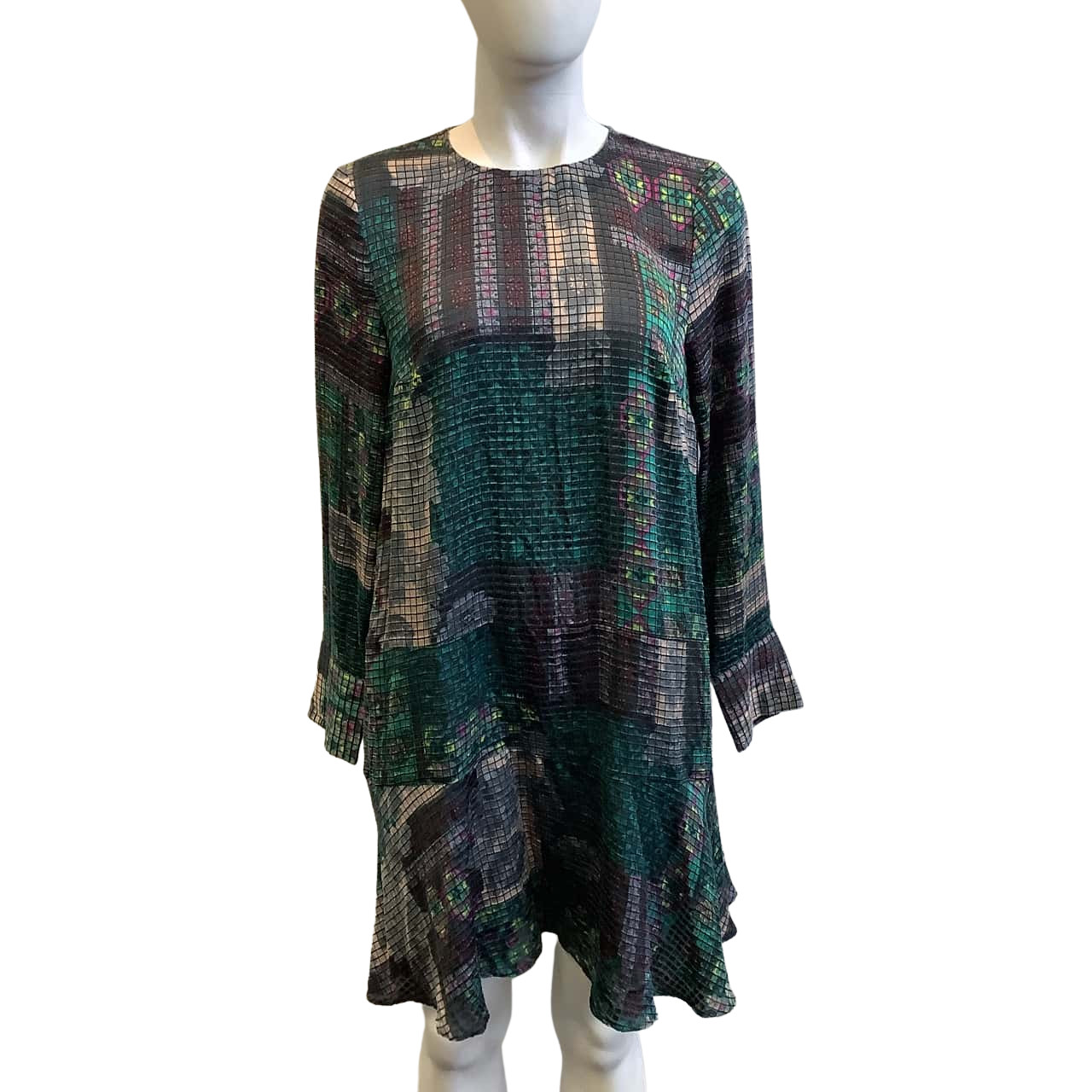 chinese dress ladies H&M Blue/Pink Floral Ruffle Neck Long Sleeve Smocked Cuff Dress NWT- S –  The Saved Collection main image 0