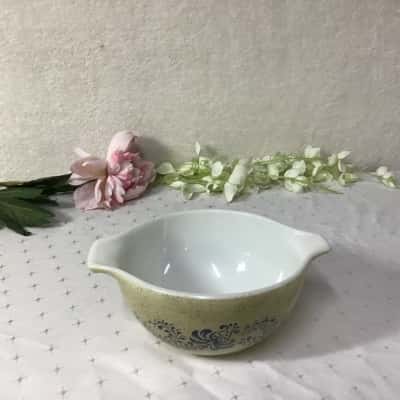Vintage Pyrex by Corning Brown Speckled / Blue Pattern Small Ceramic Bowl