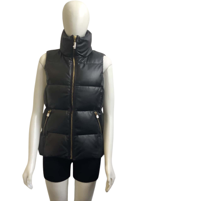 New - Juicy Couture Womens (Youth)  Label Size L Lamb Leather Puffer Vest Jacket Black 