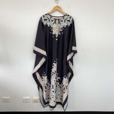 Fashion Navy Blue Kaftan Maxi Dress One Size 
