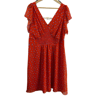 City Chic Womens  Size M Smocked Waist Dress Orange/Floral