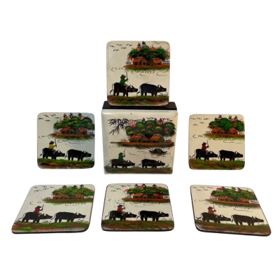 Vietnamese Lacquerware Boxed Coaster Set of 6
