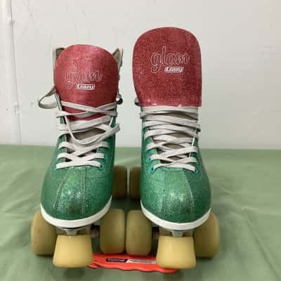 Crazy Skates GLAM Quad Roller Skates – Green/Red Glitter – Women's US 8.5 / EU 40