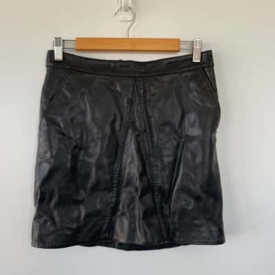 Bardot Black Vegan Leather Mini Skirt Size 10 / M 