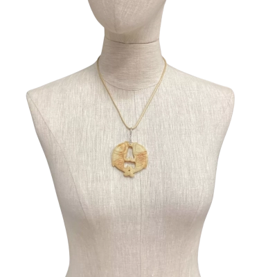 Old Natural Jade Hand Carved Double Fish Pendant on Cord  Necklace Beige 
