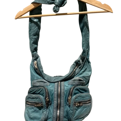 Y2K Genuine Alexander Wang Soft Distressed Leather Womens Shoulder Bag Teal Silver Hardware