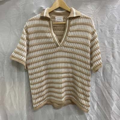 Sabo Womens  Size XXS Polo Shirt Beige / White stripe