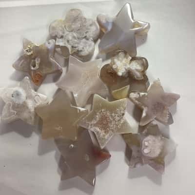 Natural Polished Agate Carved Stars & Flowers 