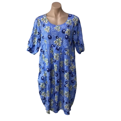 Hourglass Womens Size 14 Blue / White / Yellow / Black Pattern Short Sleeve Dress 