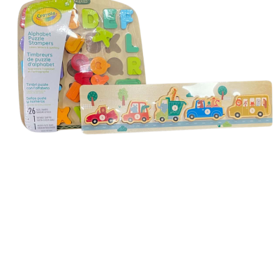 Bundle of Crayola Alphabet Puzzle Stampers & Wooden Car Puzzle (Sealed)