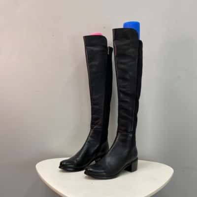 Jo Mercer Womens  Tall Boots Size 6 - 6.5 Black Leather & Elastic Back