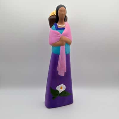 Vintage Mexican Folk Art Terracotta Pottery Clay Woman 