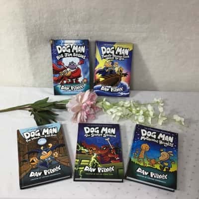 Collection of 5 Scholastic Dog Man Hardcover Books by Dav Pilkey
