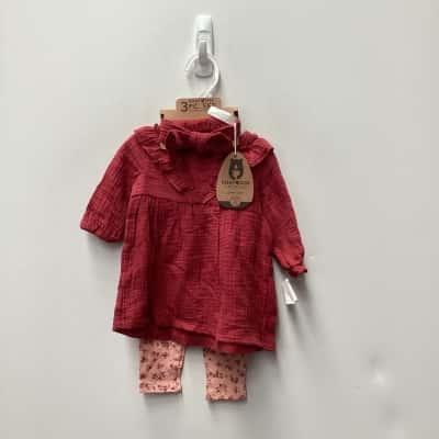  Baby girls 3 piece set by Rabbit Bear Size 3-6m Maroon 