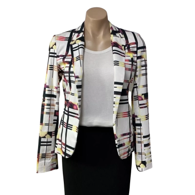 Sportsgirl Womens Size 6 White / Multicoloured Pattern Cropped Jacket (new)