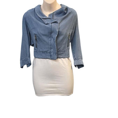 Forever New Womens  Size 4 / XXS Biker Jacket / Cropped Jacket / Denim Jacket Blue 