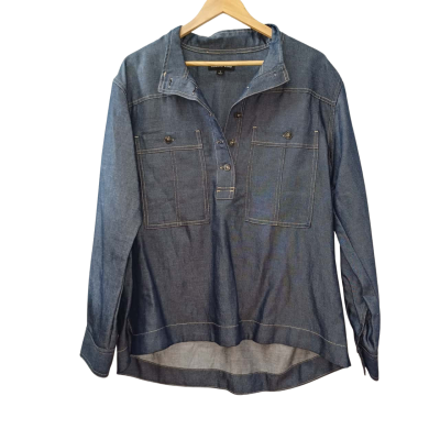 Country Road size 16 Women's Denim Top Smock Blue Twill Quarter Sleeve