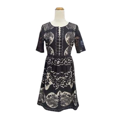Laura Ashley Lace Short Sleeve Dress Size 6 Black  / Natural 