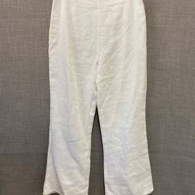 AERE Womens Size 10 White Linen Wide Pants 