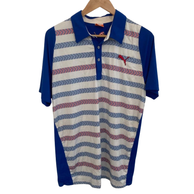 Puma Mens Sportswear Short-Sleeve Shirt Size L Blue / Pattern / White 