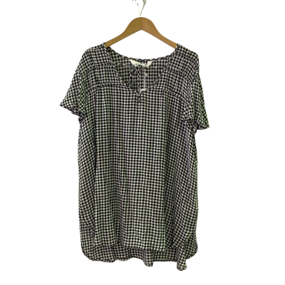 Virtuelle Womens  Size 16 Short Sleeve Top Black  / Checked / White 